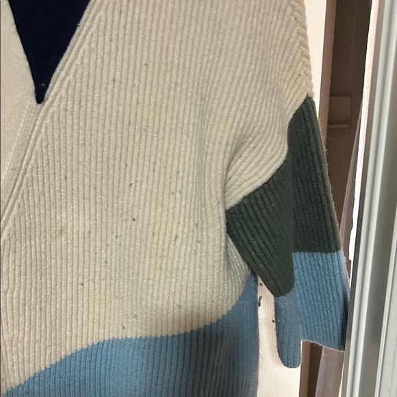 Navy and Cream Open Front wool Cardigan - Picture 3 of 5